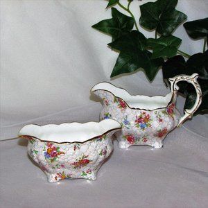 ** Hammersley Creamer & Sugar Bowl Set Fancy Vintage Pink Bone China England